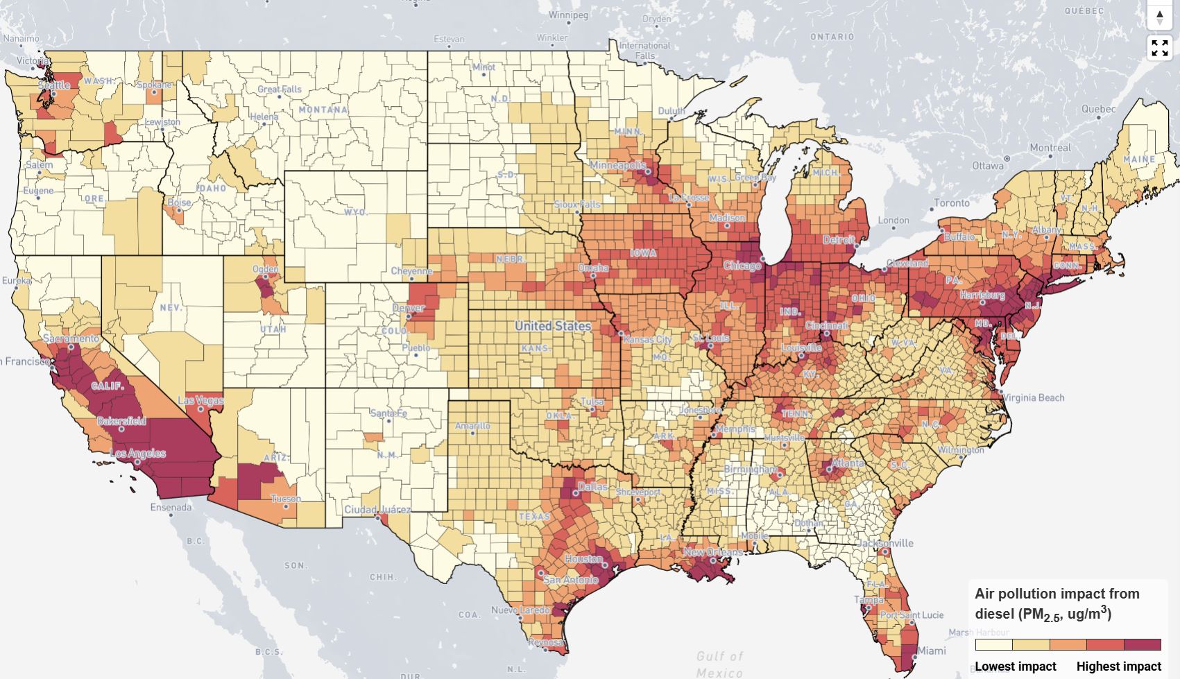 Clean Air Task Force's Deaths by Diesel map